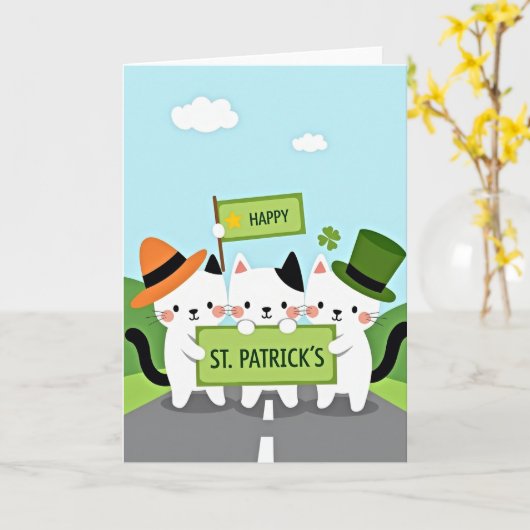 Cats St Patricks Day Fun Card Kaart (Gele Bloem)