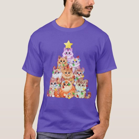 Cats tangled in Christmas Lights Cat Christmas T-shirt (Voorkant)