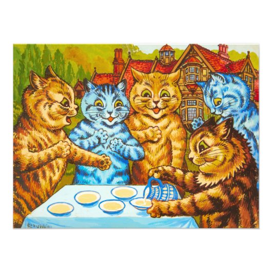 Cats Tea Party by Louis Wain Foto Afdruk (Voorkant)