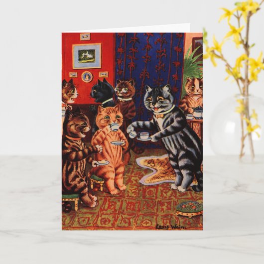 Cats Tea Party by Louis Wain Kaart (Gele Bloem)