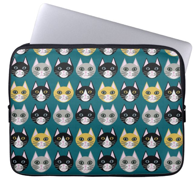 Cats teal laptop sleeve (Voorkant)