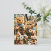 Cats Under Cherry Blossoms in Japan Feestdagenkaart (Staand voorkant)