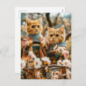 Cats Under Cherry Blossoms in Japan Feestdagenkaart (Voorkant / Achterkant)