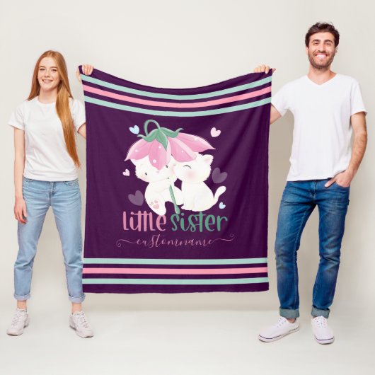 Cats Under Flower Umbrella Custom Little Sister Fleece Deken (In situ)