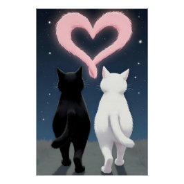 Cats Valentijnsdag vakantie Kaart met roze hart Perfect Poster