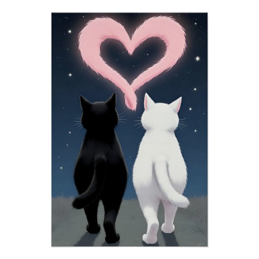 Cats Valentijnsdag vakantie Kaart met roze hart Perfect Poster (Voorkant)