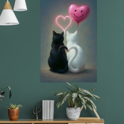 Cats Valentijnsdag vakantie Kaart met roze hart Poster (Woonkamer 1)