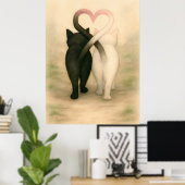 Cats Valentijnsdag Vakantie  Waterverf Poster (Thuiskantoor)