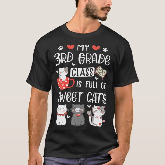 Cats Valentines Day Teacher 3rd Grade Teachers Cat T-shirt (Voorkant)