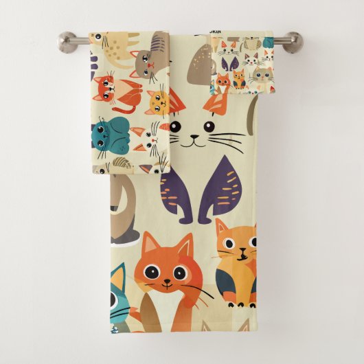 Cats Waterverf Aangepast patroon Bad Handdoek (Insitu)