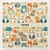 Cats Waterverf Aangepast patroon Glazen Onderzetter (Voorkant)