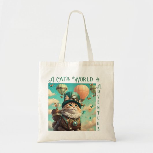 Cats Wereld Avontuur Steampunk Hete Luchtballon Tote Bag (Voorkant)