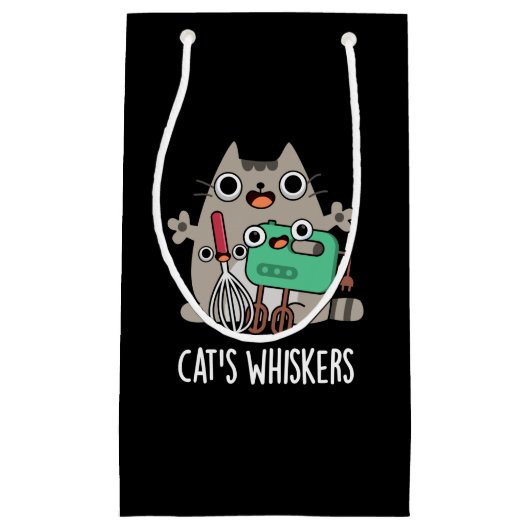Cat's Whiskers Funny Baking Pun Dark BG Klein Cadeauzakje (Voorkant)