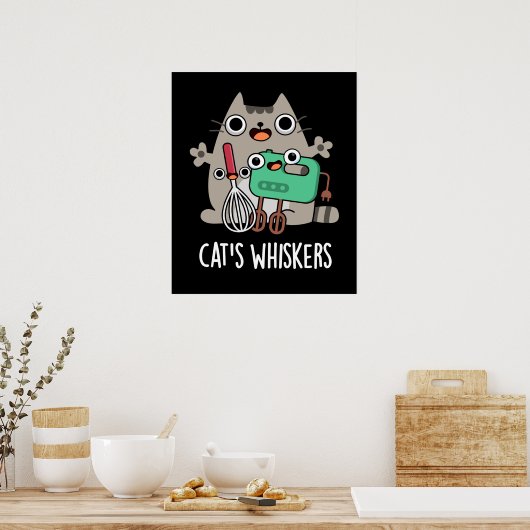 Cat's Whiskers Funny Baking Pun Dark BG Poster (Keuken)