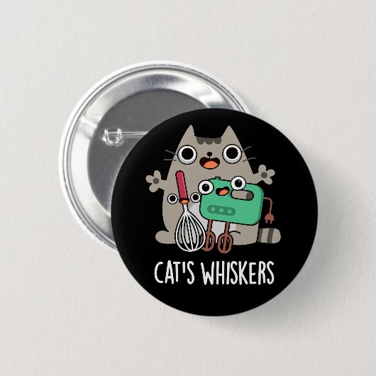 Cat's Whiskers Funny Baking Pun Dark BG Ronde Button 5,7 Cm (Voorkant /achterkant)