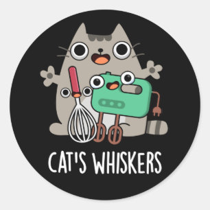 Cat's Whiskers Funny Baking Pun Dark BG Ronde Sticker