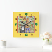 Cats With Sunflowers Square Wall Clock Vierkante Klok (Huis)