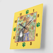 Cats With Sunflowers Square Wall Clock Vierkante Klok (Hoek)