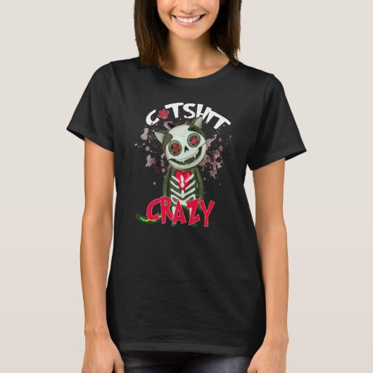 Catshit Crazy Zombie Horror Halloween Cat T-shirt (Voorkant)
