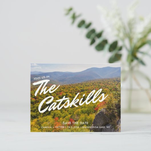 Catskills Bruiloft Save the Date Briefkaart (Staand voorkant)