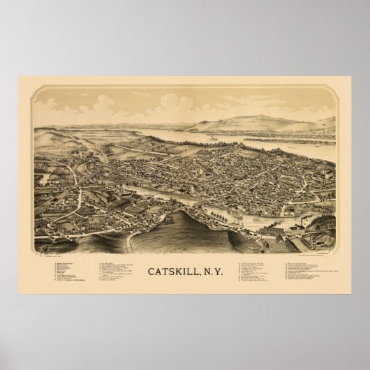 Catskills, NY Panoramic Map - 1889 Poster (Voorkant)