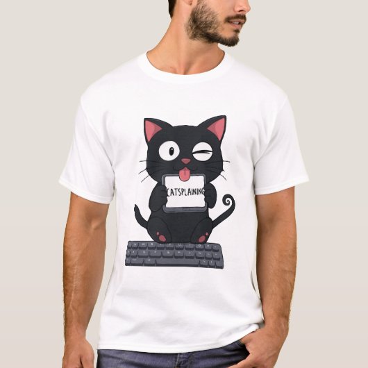 Catsplaining - Grappige Schattigee zwarte kat meme T-shirt (Voorkant)