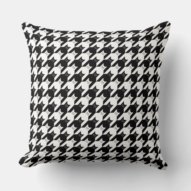 Catstooth Black en White Houndstooth Pattern Kussen (Voorkant)