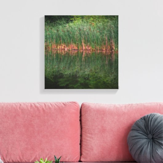 Cattail Reflections in Pond Orton Effect Canvas Afdruk (Insitu (Woonkamer))