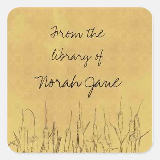 Cattails Botanische tekening gepersonaliseerde naa Vierkante Sticker (Voorkant)
