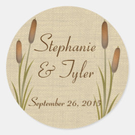 Cattails Burlap Ronde Sticker