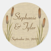 Cattails Burlap Ronde Sticker (Voorkant)