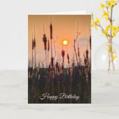 Cattails en zonsondergang Verjaardag Kaart (Gele Bloem)