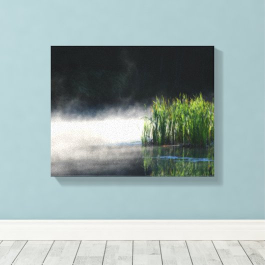 Cattails in de mist op een hangorton canvas afdruk (Insitu (Houten vloer))