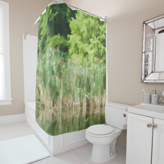 Cattails in de vijver douchegordijn (In situ)