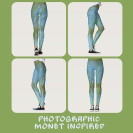 Cattails Monet Geïnspireerd Pastel Blauw en Groen Leggings