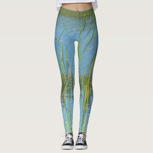 Cattails Monet Geïnspireerd Pastel Blauw en Groen Leggings (Voorkant)