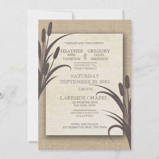 Cattails Rustic Lake Wedding Kaart (Voorkant)