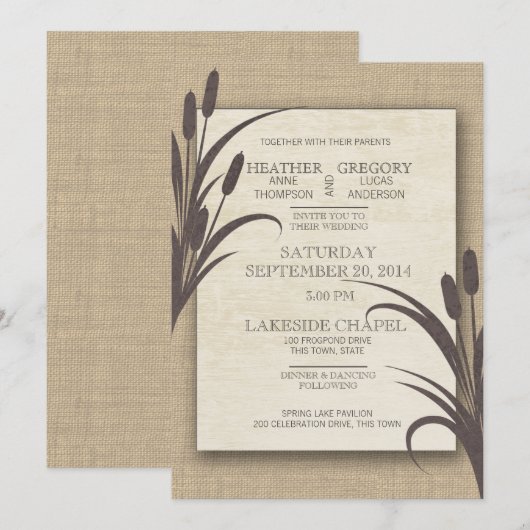 Cattails Rustic Lake Wedding Kaart (Voorkant / Achterkant)