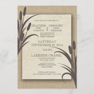 Cattails Rustic Lake Wedding Kaart