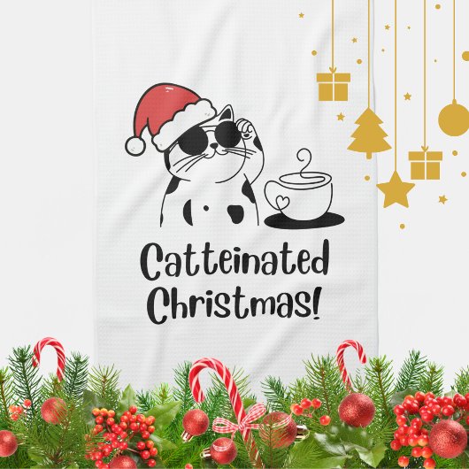 Catteinated Christmas Coffee and Cat Lover Holiday Theedoek