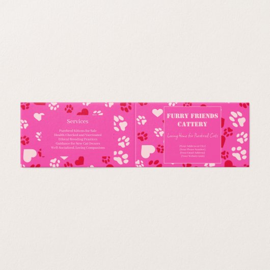 Cattery Visitekaartje Roze Poot Print Kaart (Buitenkant ongevouwen)