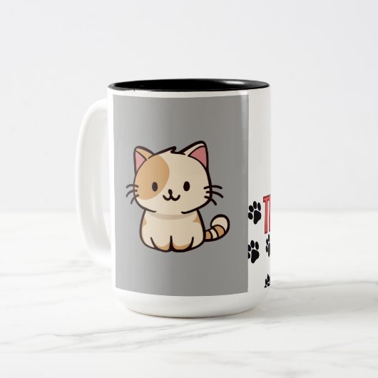 catthings tweekleurige koffiemok (Voorkant links)