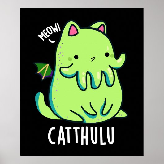 Catthulu Funny Cthulhu Cat Pun Dark BG Poster (Voorkant)
