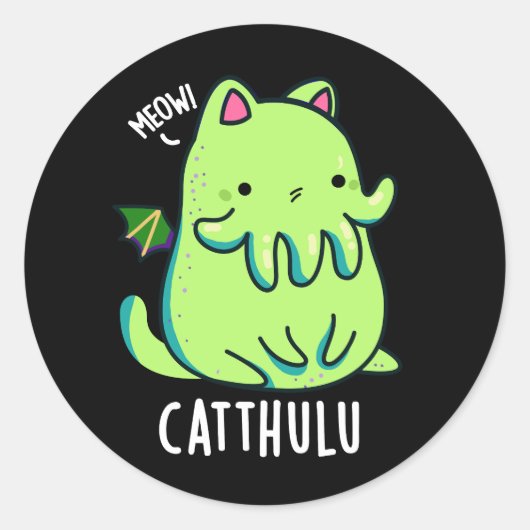 Catthulu Funny Cthulhu Cat Pun Dark BG Ronde Sticker (Voorkant)