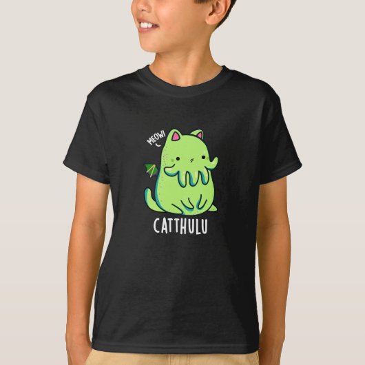 Catthulu Funny Cthulhu Cat Pun Dark BG T-shirt (Voorkant)