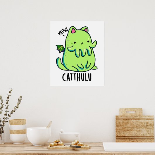 Catthulu Funny Cthulhu Cat Pun Poster (Keuken)