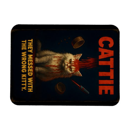 CATTIE – Funny Horror Cat Parody Magneet (Horizontaal)