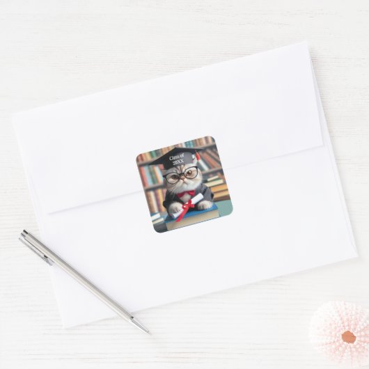 'Cat'titude Afstuderen Vierkante Sticker (Envelop)