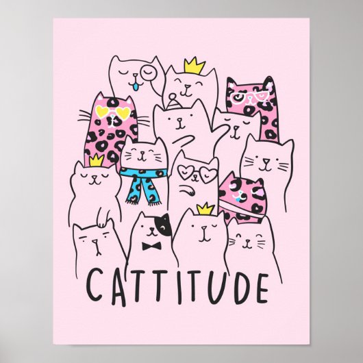 Cattitude Cute Cat, Funny Kitten Cat Lover Gift Poster (Voorkant)