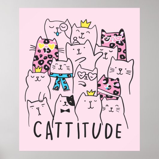 Cattitude Cute Cat, Funny Kitten Cat Lover Gift Poster (Voorkant)